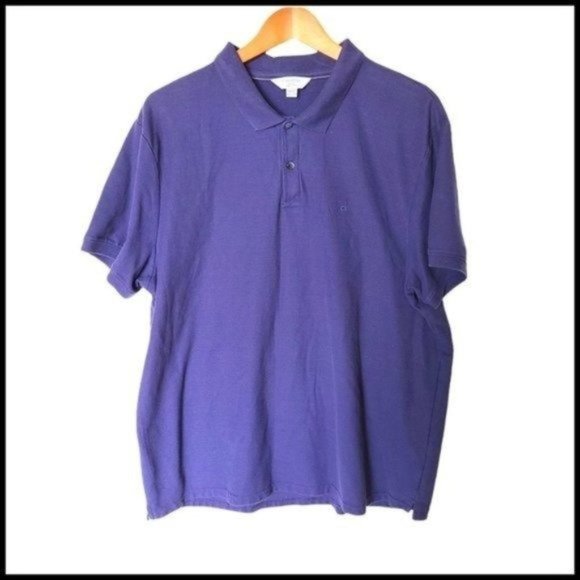 CALVIN KLEIN Men's Sz XXL Short Sleeve Polo Shirt Collared Blue Pima Cotton Body - Picture 1 of 7